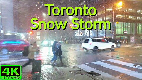 【4K】Snow storm night walk in Downtown Toronto Canada 🇨🇦