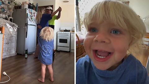 Parents ask son to record them dancing but capture his reaction instead