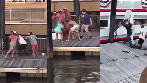BLACK MAN Gets JUMPED By WHITE Family at Pier... Woman Gets Hit in Head With CHAIR!