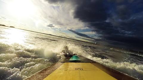 Epic winter paddle boarding off New England coast