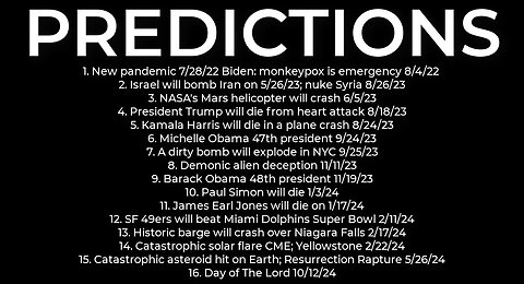 PREDICTIONS: Harris plane crash 8/24; Israel nuke Iran 5/26; Trump will die 8/18; bomb NYC 9/25