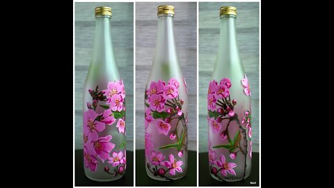 Hand painted Sake Bottle | Cherry Blossoms | Bottle Art | Upcycling