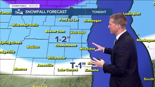 Windy, cooler Thursday with 1-2" of snow possible overnight
