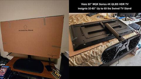 Unboxing VIZIO 50" MQX Series 4K QLED HDR TV and Assembling Insignia Swivel TV Stand