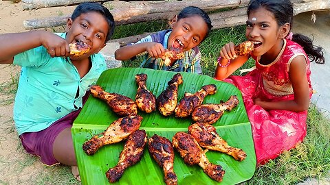 CHICKEN LEGS TAWA FRY | Chicken Leg Piece Fry | Village Fried Chicken Cooking and Eating