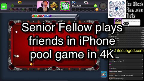 Senior Fellow plays friends in iPhone pool game in 4K 🎱🎱🎱 8 Ball Pool 🎱🎱🎱