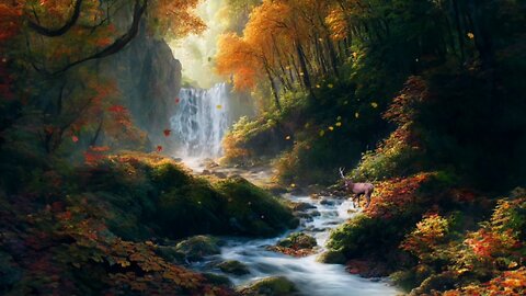 ASMR Waterfall | Relaxing Music for Stress Relief & Deep Sleep | Autumn Serenity with Falling Leaves