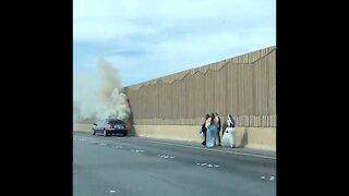 Limo with bride on way to Las Vegas wedding catches fire