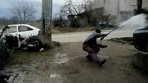 Guys Prank Coworker By Messing With The High Pressure Washer