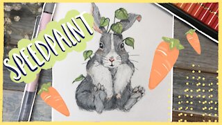 Watercolor Illustration Speedpaint Rabbit with leaves