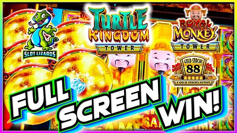 FULL SCREEN SUPER FUN BIG WIN! Royal Monkey and Turtle Kingdom Gold Stacks 88 Tower Slot HIGHLIGHT!