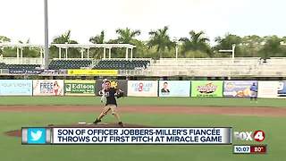 Son of Officer Jobber-Miller's fiance throws out first pitch