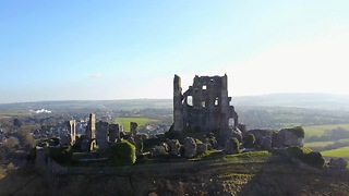 Drone footage of the beautiful Corfe Castle, UK