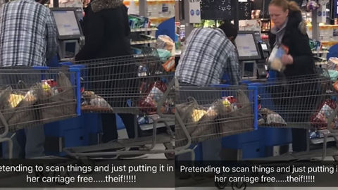 Crazy Lady Blatantly Steals Items In Self-Checkout At Walmart