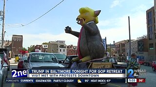 Inflatable Trump Rat waiting for the President's arrival