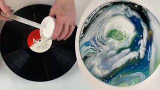 (110) Acrylic Pouring on a Record -Cloud Ring Pour ☁️