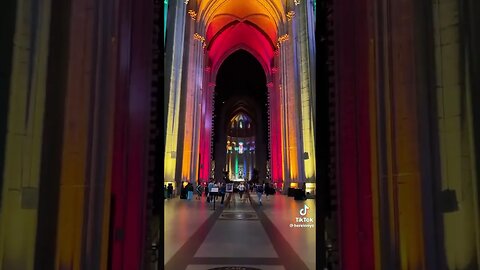 Cathedral of St. John the Divine in NYC lit up in LGBT colors for pride month