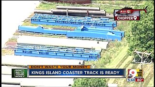 Kings Island new coaster track ready for assembly