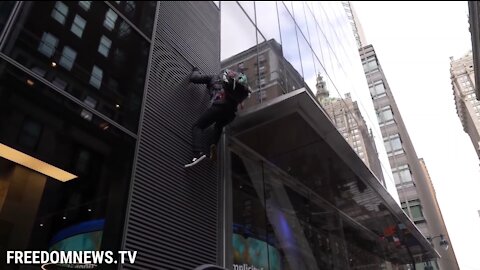 Leftist NYC Protestor Tries to Scale Building - It Doesn't End Well