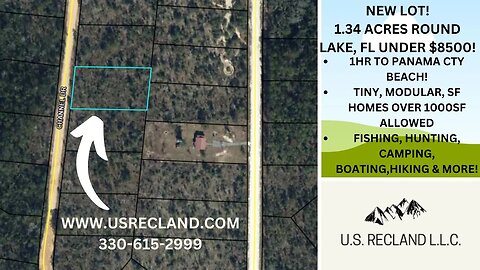 1.34 ACRES ROUND LAKE, FL UNDER $8500-LESS THAN AN HR FROM PANAMA CITY BEACH! CAMPING, FISHING, HIKE