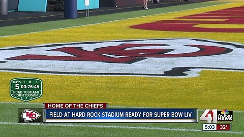 Crews prepare Hard Rock Stadium field for Super Bowl LIV