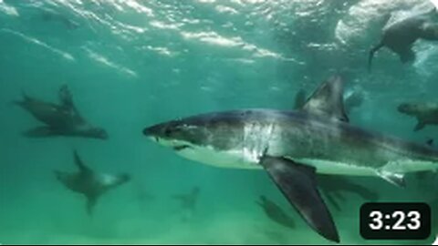 Great White Shark Mobbed by Gang Of Seal