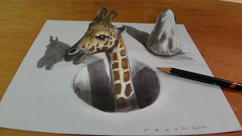 Drawing a Giraffe in a Hole, 3D Illusion by Vamos