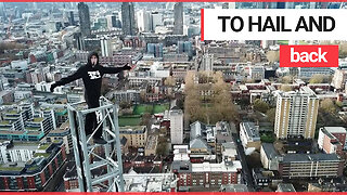 Urban explorers get hit by a hail storm as they scale 650ft building with no safety ropes