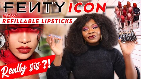 *NEW* Fenty Icon Refillable Lipstick | All 10 Shades On Dark Skin | Review + Swatches + Case Demo
