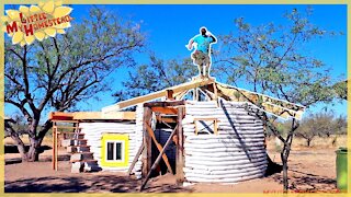 Reciprocal Roof Construction Rafters & Windows | Shae's Earthbag Bedroom | Weekly Peek Ep109