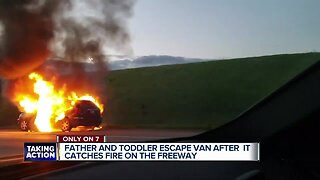 Warren dad has warning for other drivers after van fire injures him and toddler son