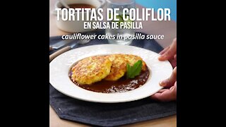 Cauliflower Pancakes in Pasilla Sauce