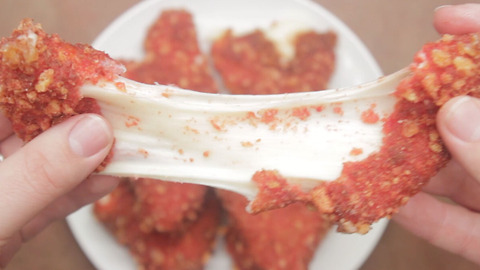 Hot Cheeto Mozzarella Heart Sticks