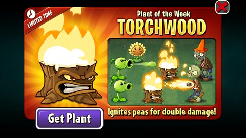 Plants vs Zombies 2 - Penny's Pursuit - Zomboss - Torchwood / Pea Vine / Three-peater - July 2022