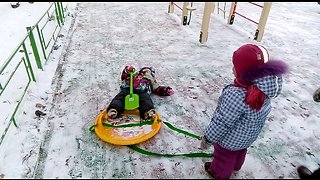 Funny children. Winter fun time.