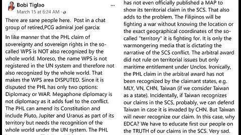 The Philippines' Claims in the South China Sea are also not recognized by the World