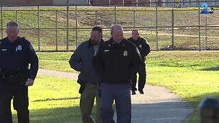 Baltimore County Police look for evidence outside Norwood Elementary School in Dundalk, where a student was sexually assaulted Monday
