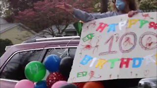 Parade led by fire & police department celebrates grandpa's 100th birthday