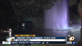 Driver knocks over hydrant, rolls over