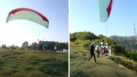 Woman with short legs gets an adorable head start in paragliding