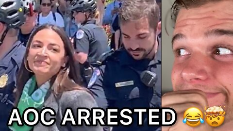 AOC acts like she is ARRESTED (fake handcuffs: she's loving the attention, photo op)