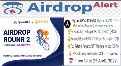 Airdrop PyramiDAO | Ganhe 100 Token PYRA ($12) | Refer.10 PYRA ($1.2) | 1 PYRA=0.12 USD.