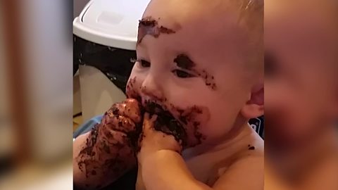 Baby Boy Eats Chocolate Cake And It’s All Over His Face
