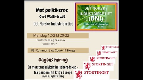 12.2.24: NY SERIE: Møt norske politikere. Idag: Det norske Industriparti