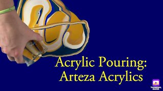 (69) Arteza Acrylics -Gorgeous Blue and Gold Acrylic Pouring
