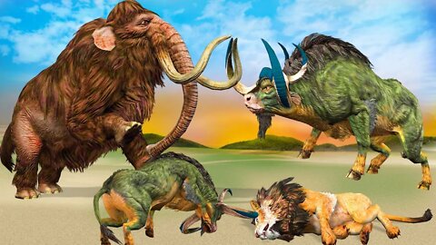 Gaint Wooly Mammoth Vs Giant Buffalo Gaint Lion Fight Mammoth Rescue Lion Animal Epic Battle