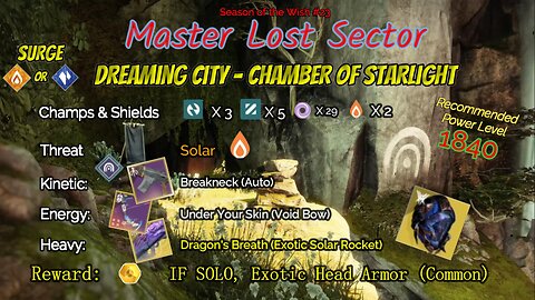 Destiny 2 Master Lost Sector: Dreaming City - Chamber of Starlight on my Arc Hunter 2-4-24