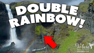 Double Rainbow over a Double Waterfall! (Iceland)