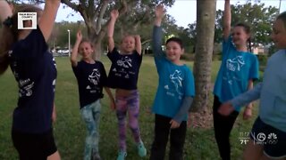 Young girls running group exercises body and mind