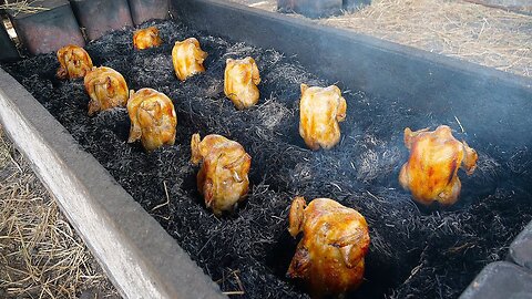 Chicken Roasted Four Times Over a Straw Fire - Thai Street Food